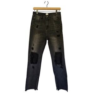 Princess Polly Jeans Size 8 Black Erissa Rip Knee‎ High Waist Distressed Grunge